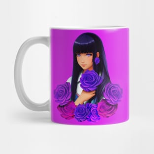 Anime Girl with Purple Eyes and Roses Mug